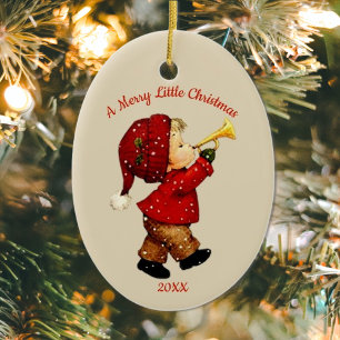 Cute Christmas Tot Boy with Horn Ornament