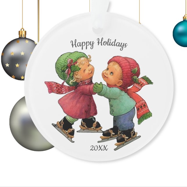 Cute Christmas Tots Ice Skating Acrylic Ornament (Creator Uploaded)