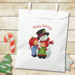 Cute Christmas Tots with Mrs Snowman Bag<br><div class="desc">Personalise this paper bag for holiday gifts and goodies with your own text caption. Darling nostalgic image of two cute tots hugging Mrs Snow Lady. See other items in this same design collection.</div>