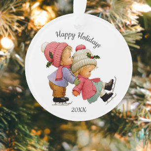 Cute Christmas Tots with Skates Acrylic Ornament
