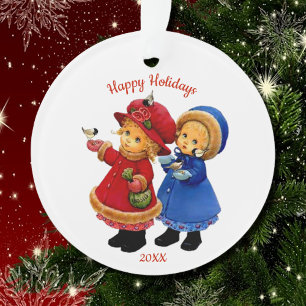 Cute Christmas Tots with Winter Birds Acrylic Ornament