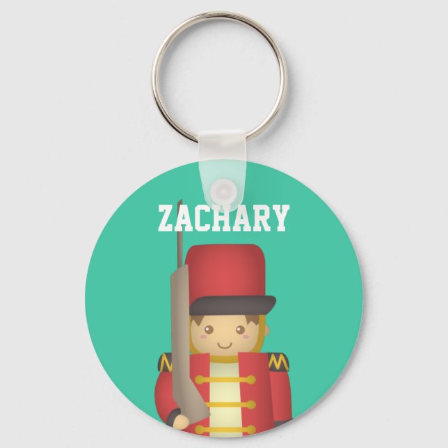Cute Christmas Toy Soldier Boy in Red Key Ring (Front)