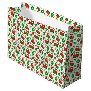 Cute Christmas Tractor, Berries, Ornament Pattern Large Gift Bag