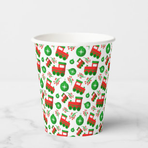 Cute Christmas Tractor Berries Ornament Pattern Paper Cups