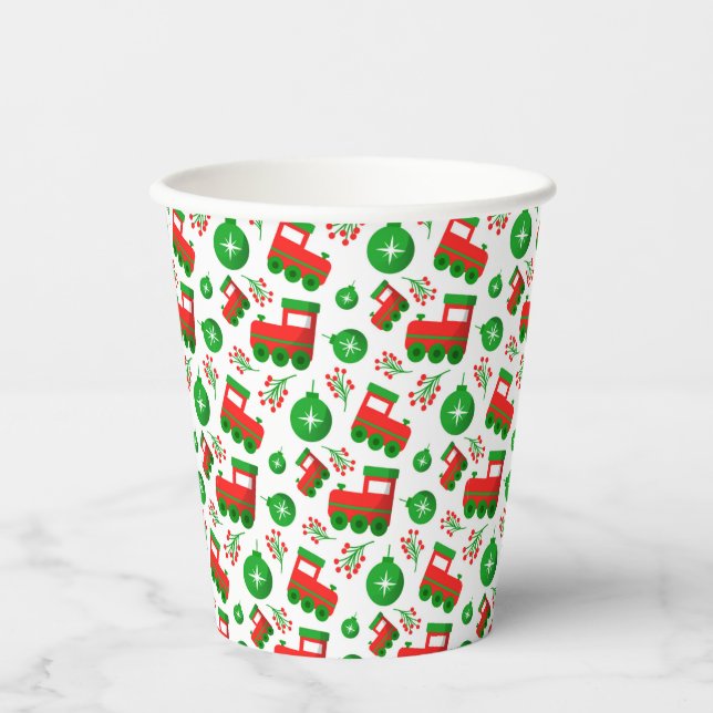 Cute Christmas Tractor Berries Ornament Pattern Paper Cups (Front)