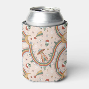 Cute Christmas Tree Alien Rainbow Holiday Pattern Can Cooler