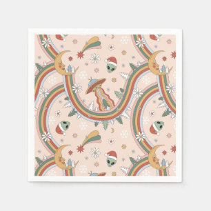 Cute Christmas Tree Alien Rainbow Holiday Pattern Napkin