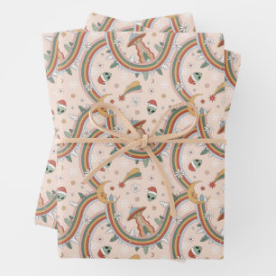 Cute Christmas Tree Alien Rainbow Holiday Pattern Wrapping Paper Sheet