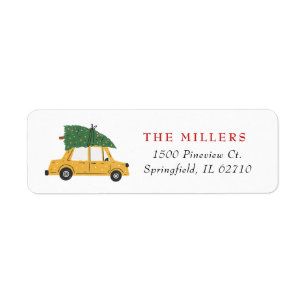 Cute Christmas tree and car return Address Label