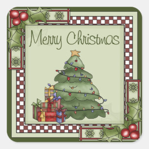 Cute Christmas Tree and Gifts Merry Christmas Square Sticker