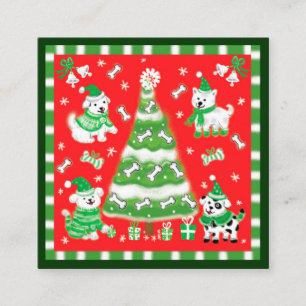 Cute Christmas Tree and Puppy Dogs with Bones Square Business Card