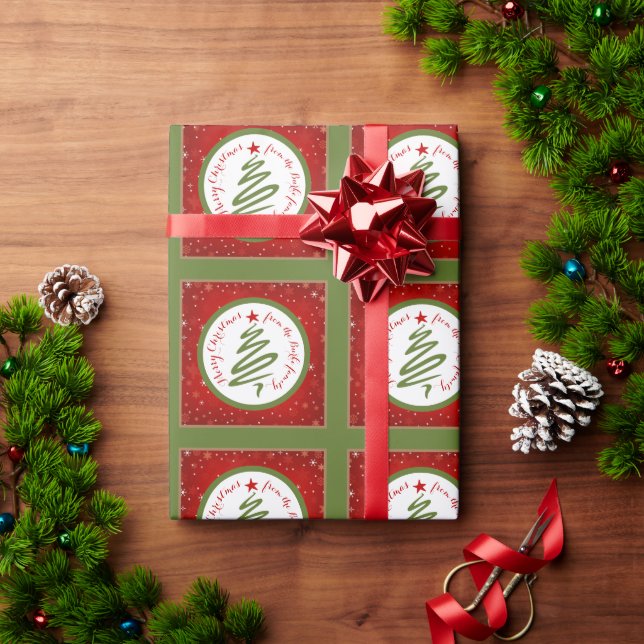 Cute Christmas Tree and Red Background Wrapping Paper (Holiday Gift)