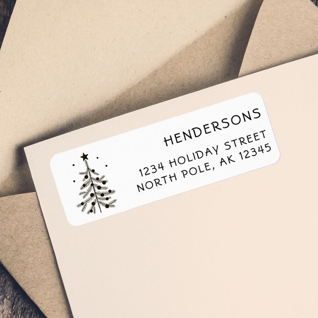 Cute Christmas Tree Black & White Return Address Label (Creator Uploaded)