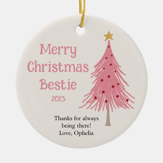 Cute Christmas Tree Blush Pink  Ceramic Ornament (Front)