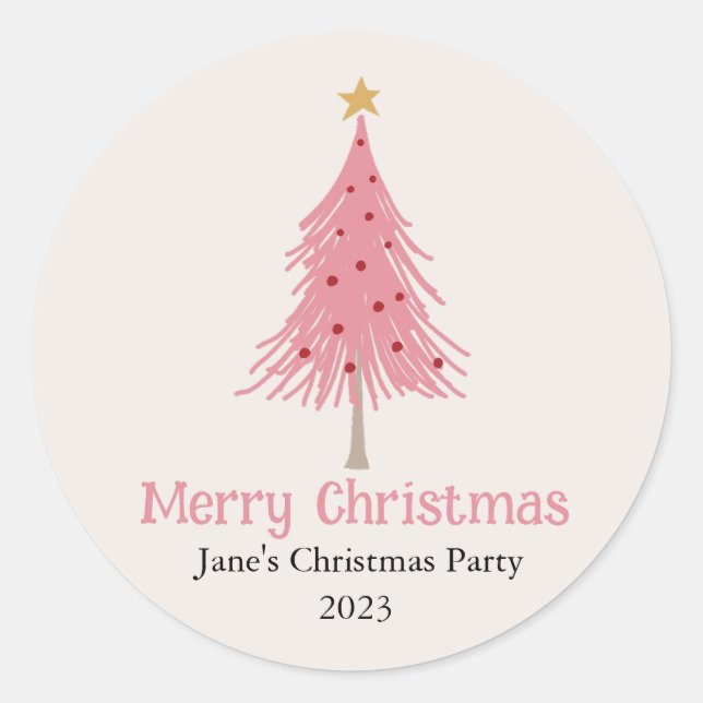 Cute Christmas Tree Blush Pink Party Classic Round Sticker (Front)