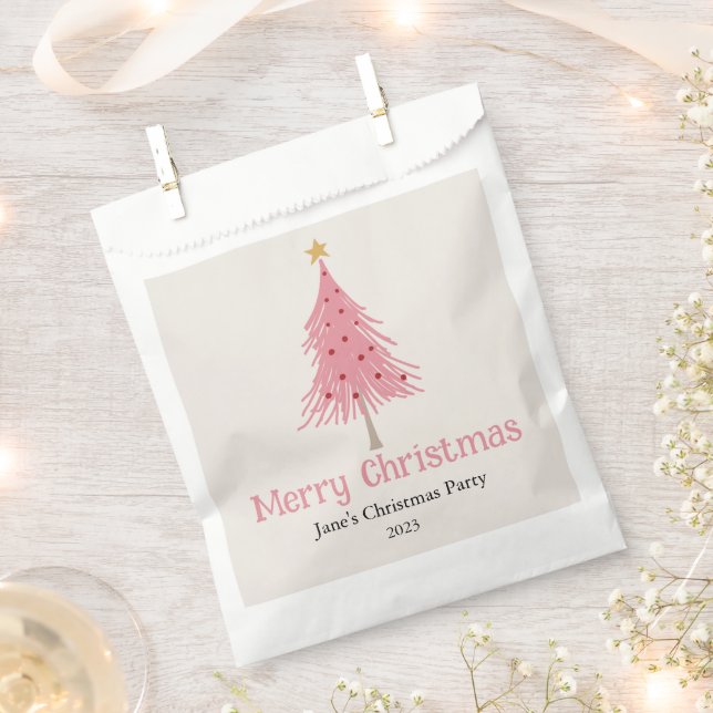 Cute Christmas Tree Blush Pink Party Favour Bag (Clipped)