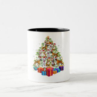 Cute Christmas Tree Boxer Dog Family Xmas Gift Two-Tone Coffee Mug