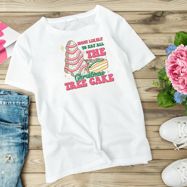 Cute Christmas Tree Cake Pink Modern Holiday T-Shirt (Creator Uploaded)