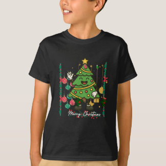 Cute Christmas Tree Cartoon Design T-shirts