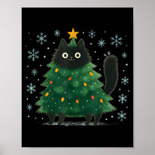 Cute Christmas Tree Cat Funny Holiday Snowflake Poster