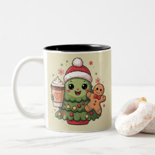 Cute Christmas Tree Coffee Latte Gingerbread Xmas Two-Tone Coffee Mug
