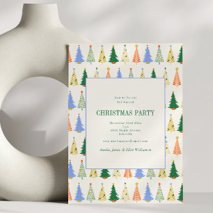 Cute Christmas Tree Colourful Green Holiday Party Invitation