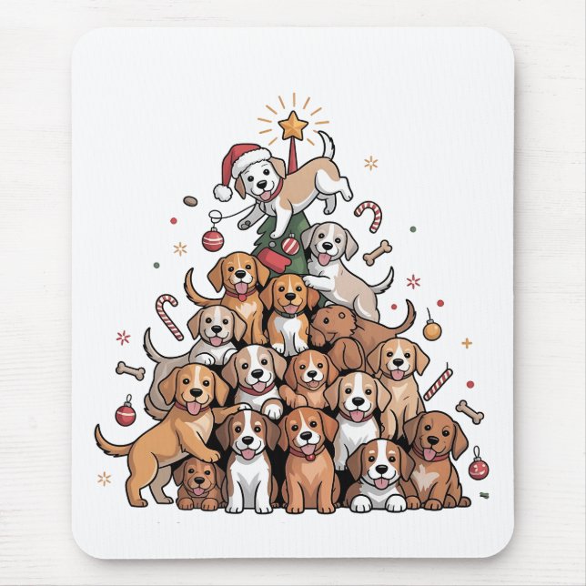 Cute Christmas Tree Dog Xmas Tree Puppy   Mouse Pad (Front)