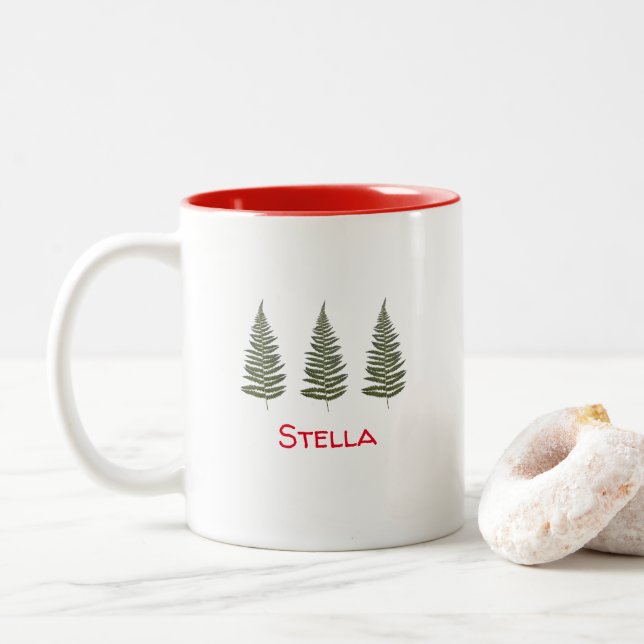Cute Christmas tree fern two-tone mug with name (With Donut)