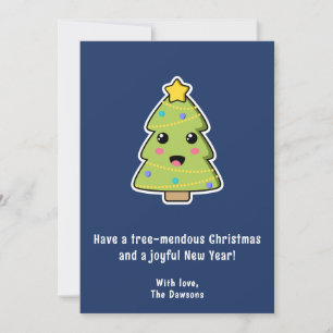 Cute Christmas Tree Funny Tree-mendous Navy Flat Holiday Card