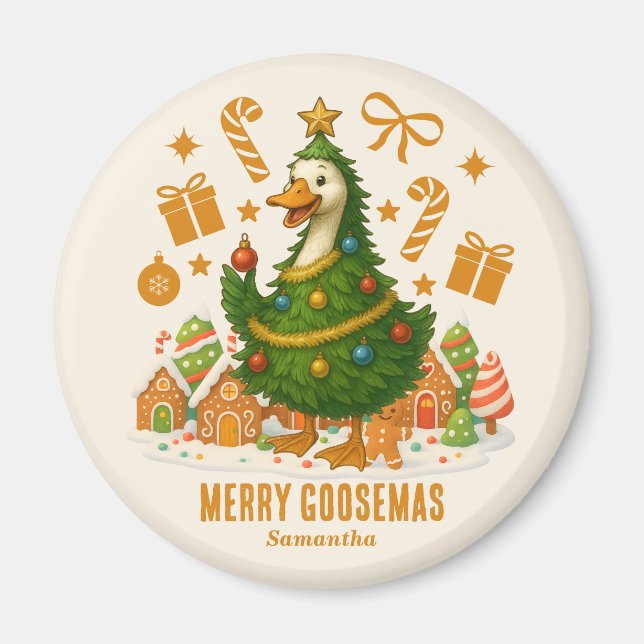 Cute Christmas Tree Goose | Holiday Fridge Magnet (Front)