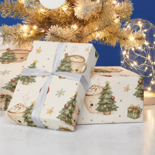 Cute Christmas Tree Hot Cocoa Mugs Wrapping Paper