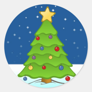 Cute Christmas Tree in Snow Classic Round Sticker
