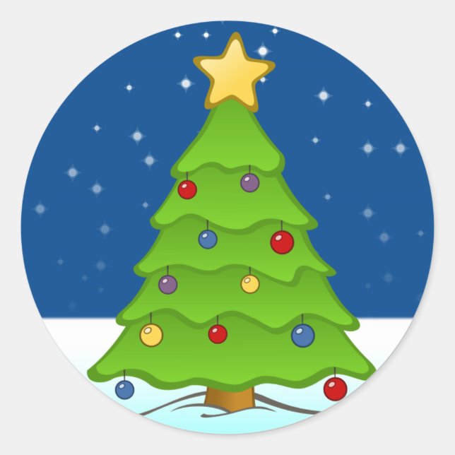Cute Christmas Tree in Snow Classic Round Sticker (Front)