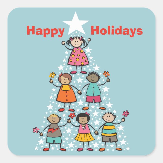 Cute Christmas Tree Kids Happy Holidays Sticker (Front)