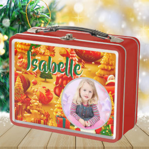 Cute Christmas Tree Kids Photo Metal Lunchbox
