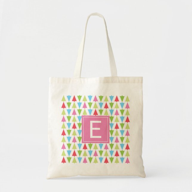 Cute Christmas Tree Pattern & Monogram Tote Bag (Front)