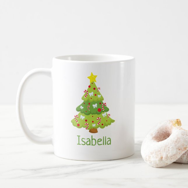Cute Christmas Tree Personalised Christmas Mug (With Donut)