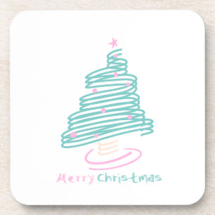 Cute Christmas Tree Pink Green Swirly Coaster
