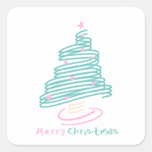Cute Christmas Tree Pink Green Swirly Square Sticker