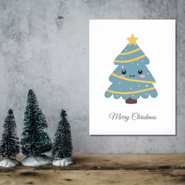 Cute Christmas Tree Poster (Kawaii Christmas Tree White Poster)