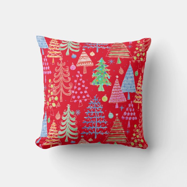 Cute Christmas Tree Red Green Blue Pattern Cushion (Front)