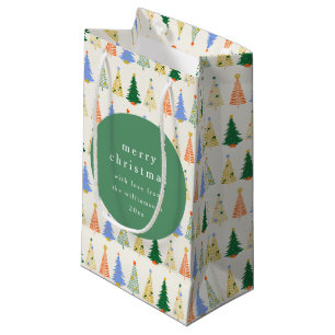 Cute Christmas Tree Red Green Family Personalised Small Gift Bag