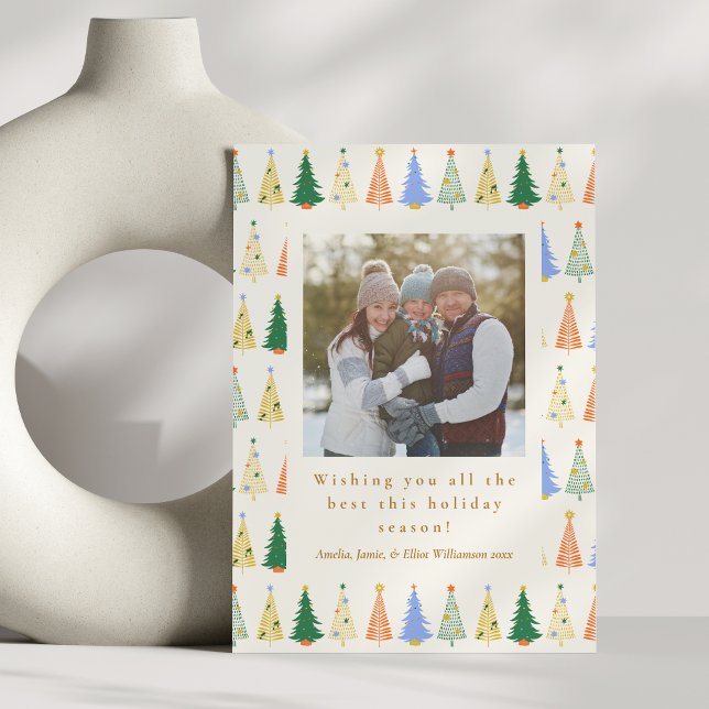 Cute Christmas Tree Red Green Family Two Photo Holiday Card (Creator Uploaded)