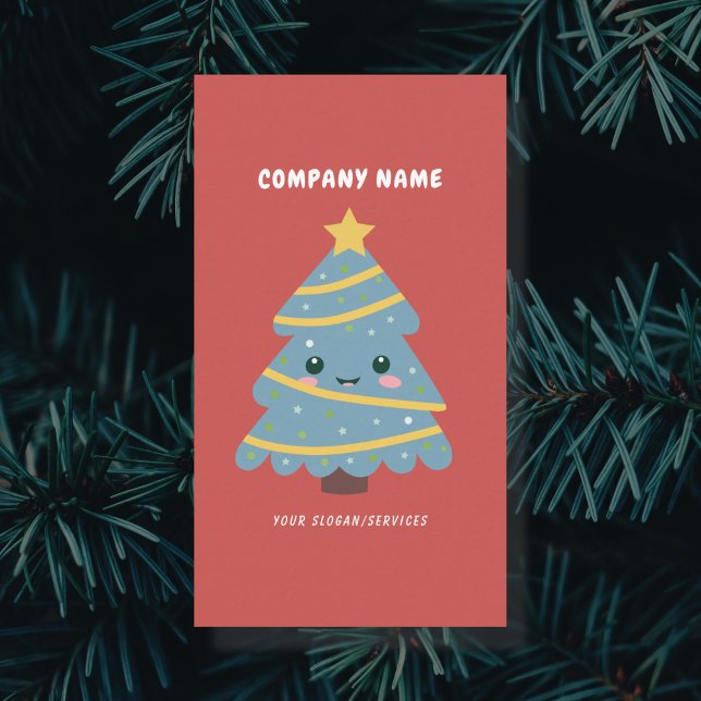 Cute Christmas Tree Red Vertical Business Card (Cute Christmas Tree Business Card)