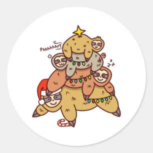 Cute Christmas Tree Sloth Lover Pajama Classic Round Sticker