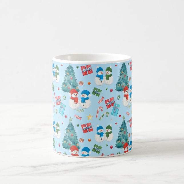 Cute Christmas Tree, Snowman, Gifts, Candy Pattern Coffee Mug (Center)