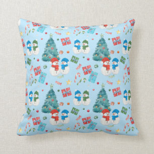 Cute Christmas Tree, Snowman, Gifts, Candy Pattern Cushion