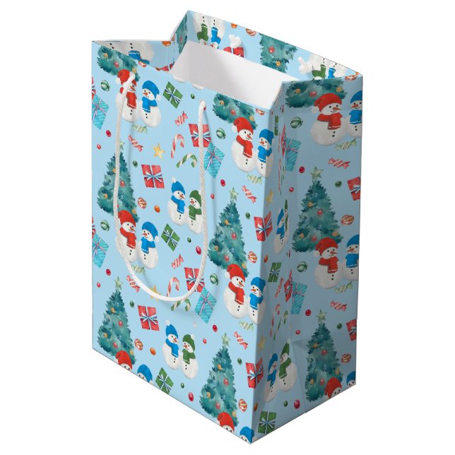 Cute Christmas Tree, Snowman, Gifts, Candy Pattern Medium Gift Bag (Back Angled)