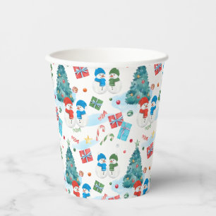 Cute Christmas Tree, Snowman, Gifts, Candy Pattern Paper Cups