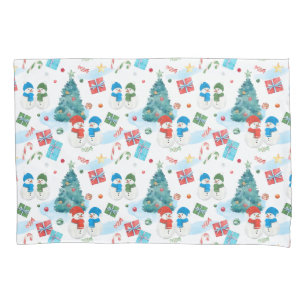 Cute Christmas Tree, Snowman, Gifts, Candy Pattern Pillowcase